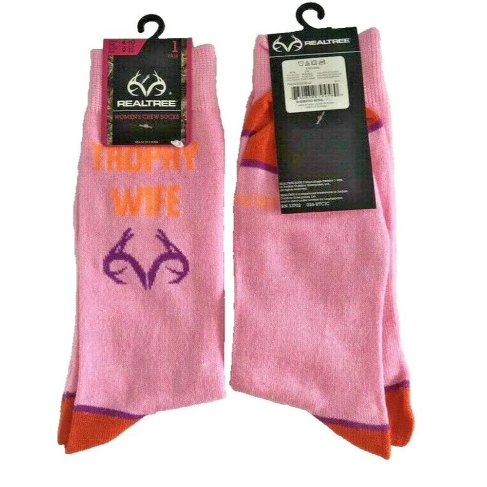 Realtree Trophy Wife Womens Ladies Crew Socks Pink Orange Size 9-11